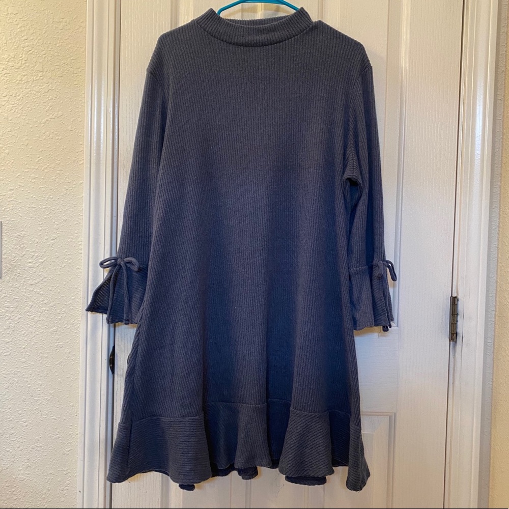 Bluish gray sweater dress